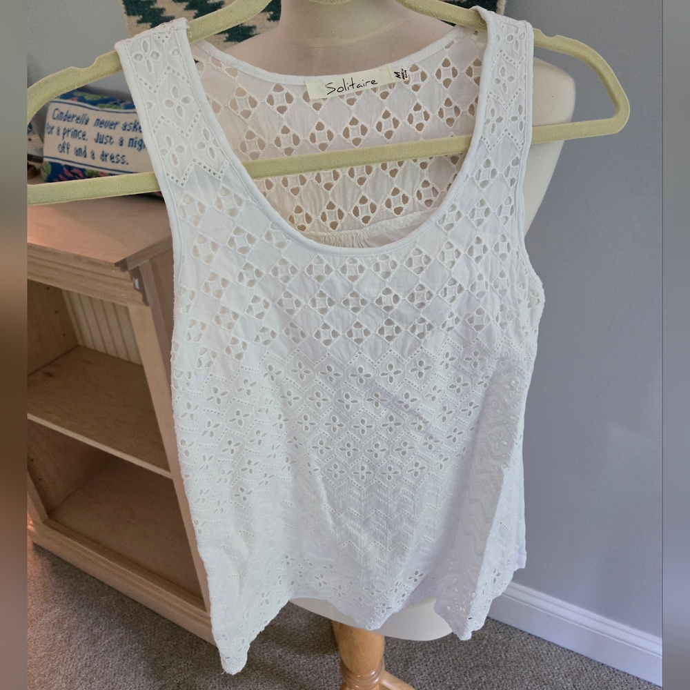 Solitaire Cream Sleeveless Tank Top with Eyelet Design